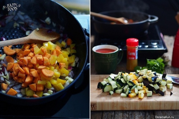 Острый рис с овощами и карри